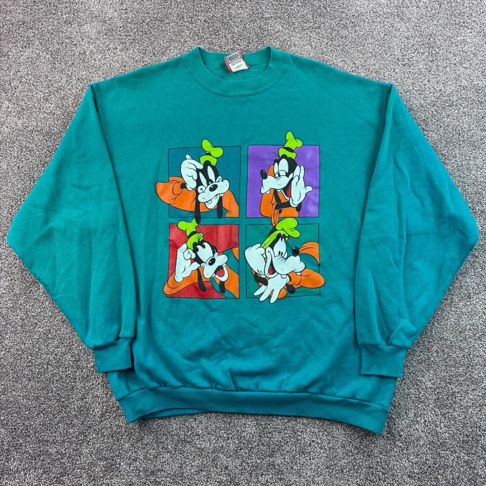 Vintage Disney Goofy Sweatshirt Mens Large Teal Cotton Blend Goofy Mickey Mouse